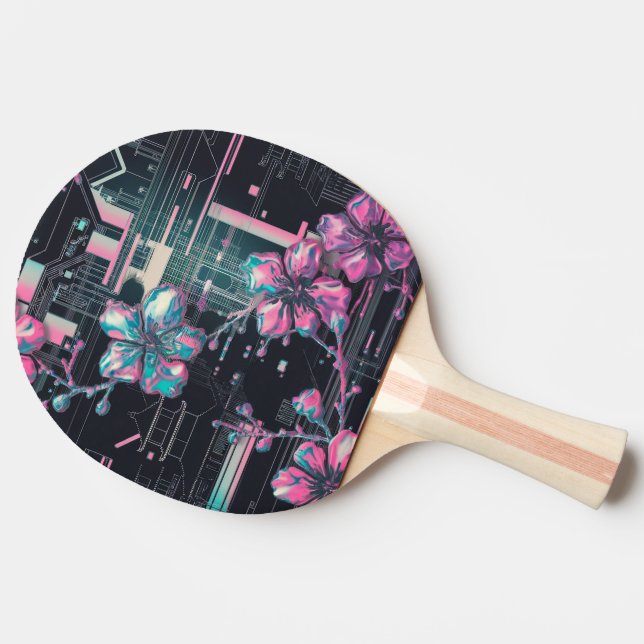 Cyber Sakura Skyline Ping Pong Paddle (Side)