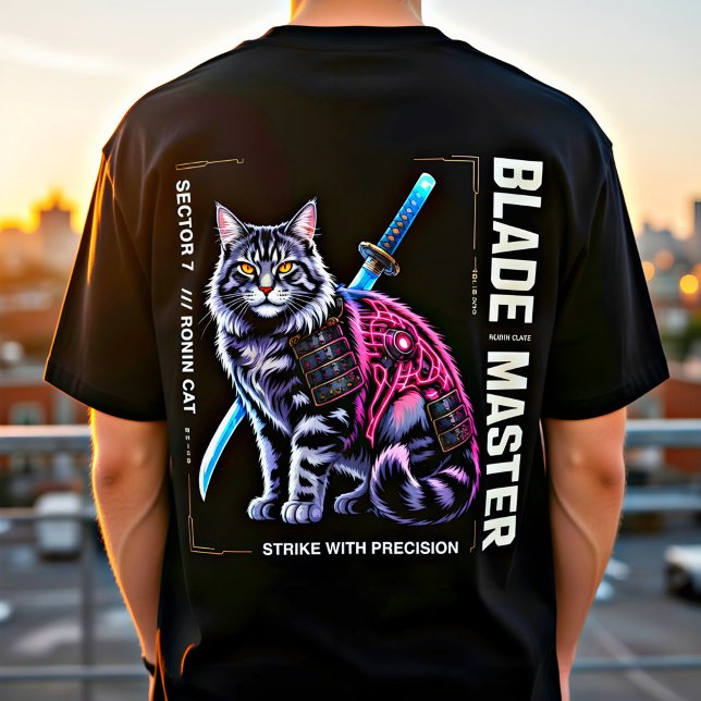 Cyber Samurai Cat Poster – Neon Warrior Gift T-Shirt (Creator Uploaded)