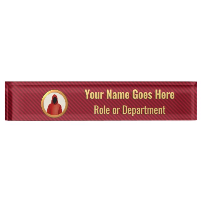 Cyber Security Professional red and gold custom Desk Name Plate (Front)