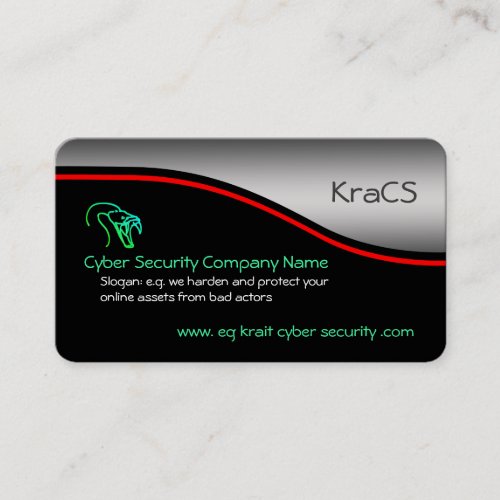 Cyber Security, red swoosh, metallic effect Business Card