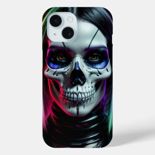 Cyber Skull punk girl iPhone 15 Case