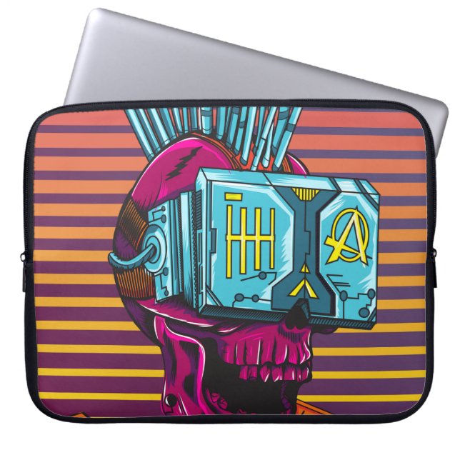Cyber Skull Virtual Reality Cyberpunk floppy disc  Laptop Sleeve (Front)