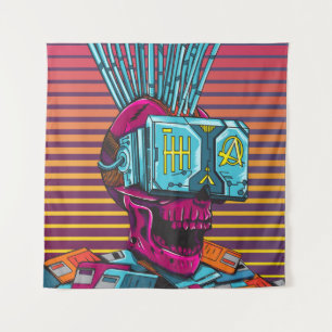 Cyber Skull Virtual Reality Cyberpunk floppy disc  Tapestry