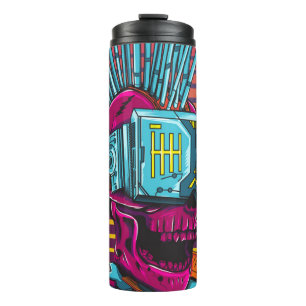Cyber Skull Virtual Reality Cyberpunk floppy disc  Thermal Tumbler