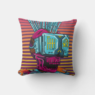 Cyber Skull Virtual Reality Cyberpunk floppy disc  Throw Pillow