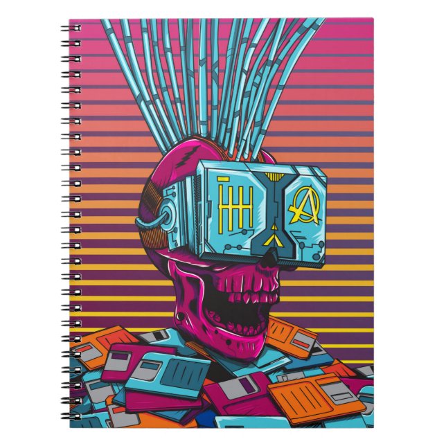 Cyber Skull Virtual Reality Cyberpunk floppy disk  Notebook (Front)