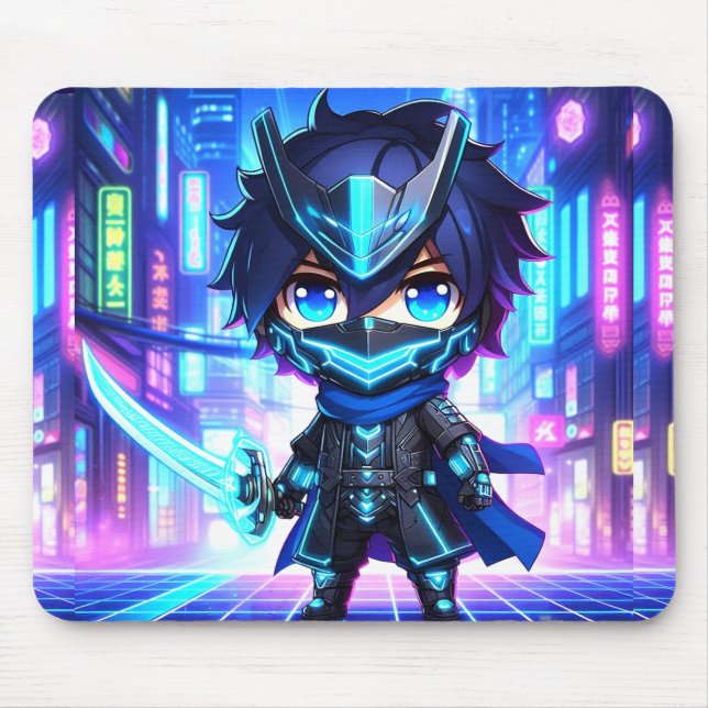 Cyber Slash – Chibi Ninja Battle Mousepad (Front)