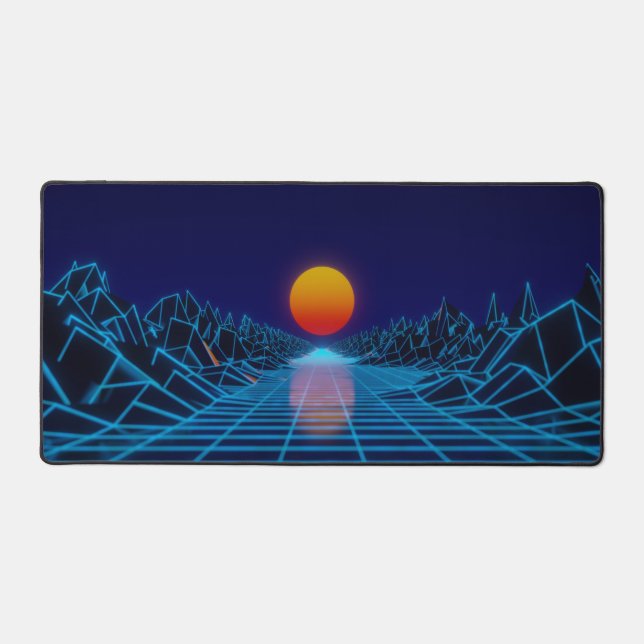 cyber space landscape scenery grid sunset desk mat (Front)