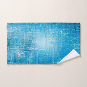Cyber Tech Blueprint - Electric Blue Hand Towel