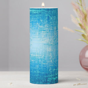 Cyber Tech Blueprint - Electric Blue Pillar Candle