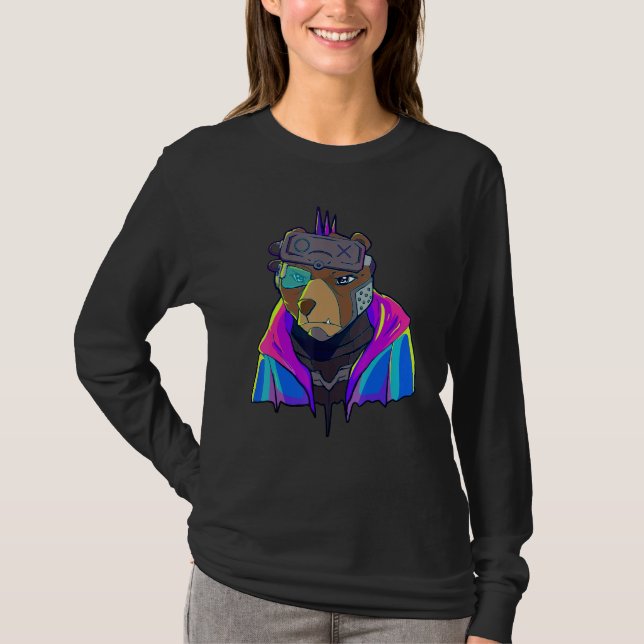 Cyber Vaporwave Aesthetic Futuristic Bear Robot T-Shirt (Front)