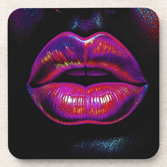 Cyber Venus Lips – Colourful Lips Portrait        Beverage Coaster (Front)