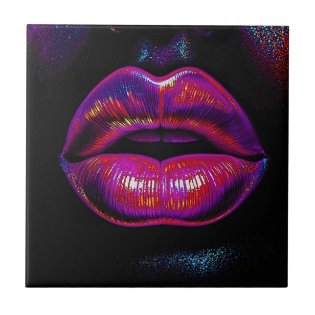 Cyber Venus Lips – Colourful Lips Portrait        Ceramic Tile (Front)