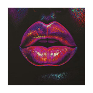 Cyber Venus Lips – Colourful Lips Portrait Wood Wall Art