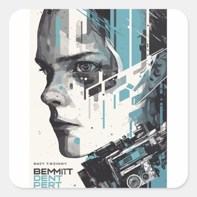 Cyber Vision - Futuristic Art Poster Square Sticker (Front)