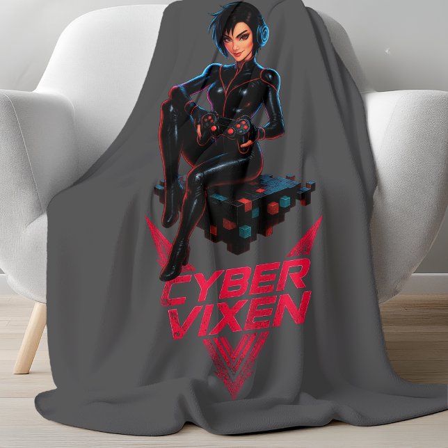 Cyber Vixen Gamer Girl Anime Video Gaming Graphic Fleece Blanket (Creator Uploaded)