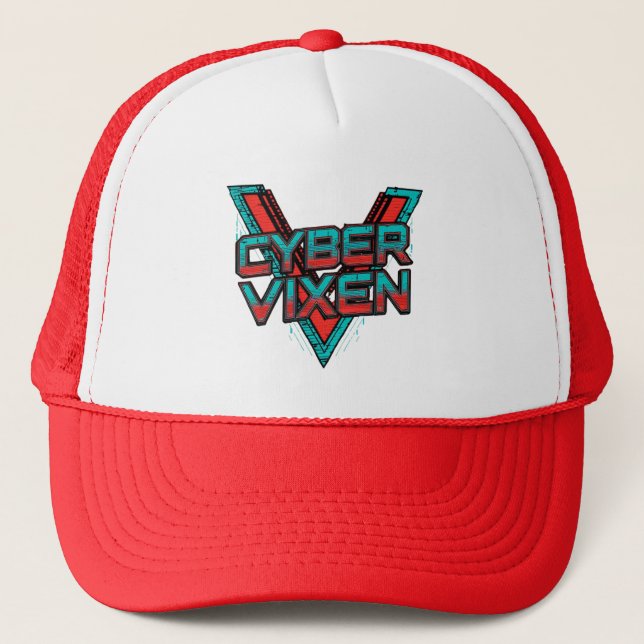 Cyber Vixen Gamer Girl Gaming Graphic | Video Game Trucker Hat (Front)