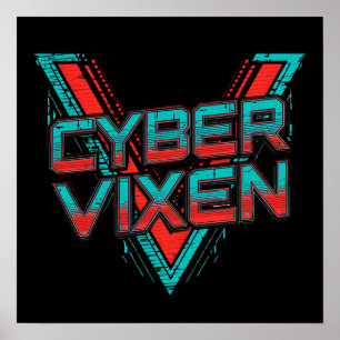 Cyber Vixen - Red Teal Gamer Girl Graphic Gaming Poster