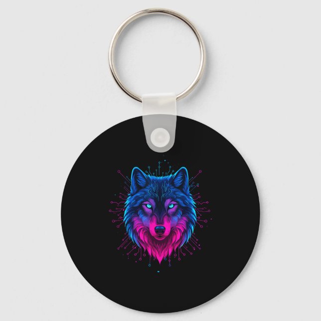 Cyber Wolf For Animal Lovers And Birthday And Birt Keychain (Front)