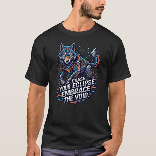Cyber Wolf Void Chaser T-Shirt – Futuristic Alpha  (Front)