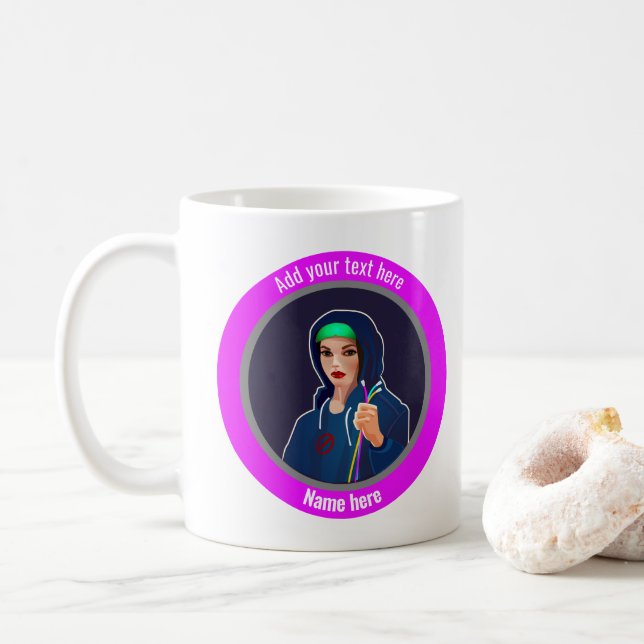 Cyber Woman and Network Cables - add funny slogan  Coffee Mug (With Donut)