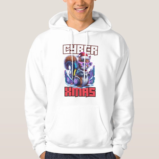 Cyber Xmas Squirrel: Futuristic Holiday  Hoodie (Front)