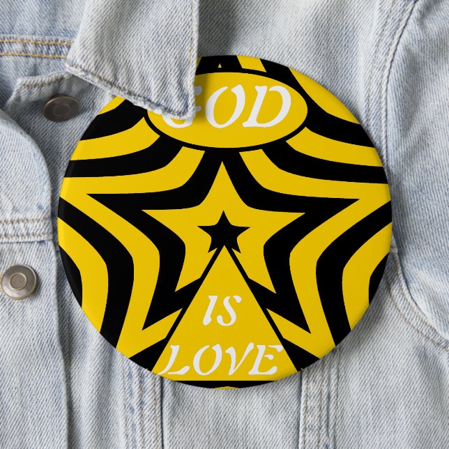 Cyber Yellow & Black Star "God Is Love"  Bold Star Button (In Situ)
