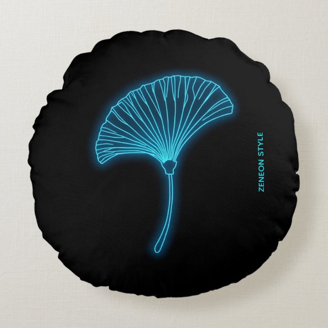 Cyber Zen Neon Ginkgo Pillow - Personalized Est. Y (Front)