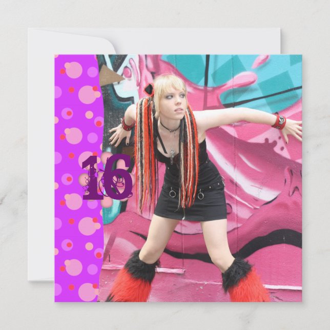 Cybergoth Pink Polka Dot Sweet 16 Birthday Invites (Front)
