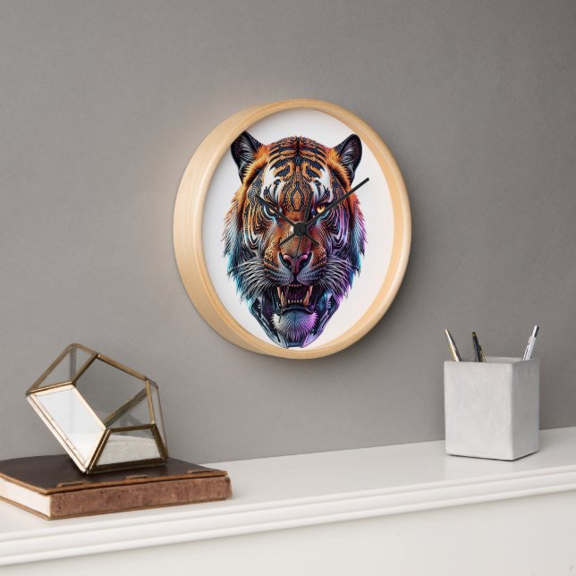 Cybernetic Bio-Mechanical Tiger Portrait Clock (Office)
