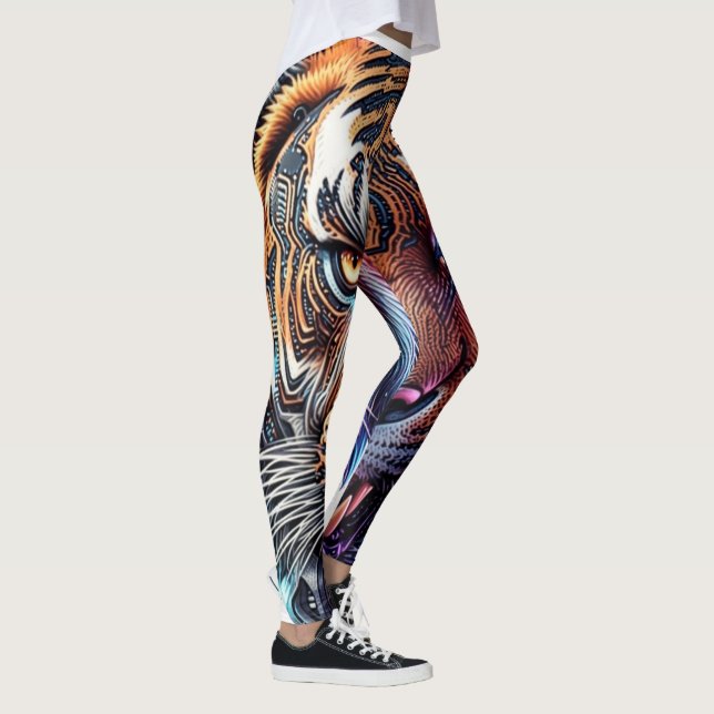 Cybernetic Bio-Mechanical Tiger Portrait Leggings (Right)