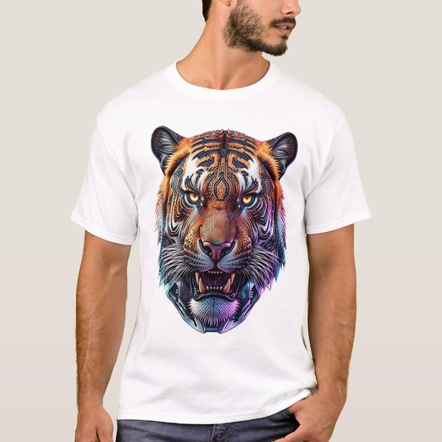 Cybernetic Bio-Mechanical Tiger Portrait T-Shirt (Front)