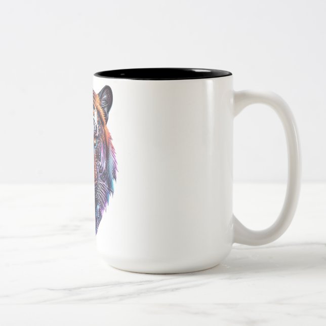 Cybernetic Bio-Mechanical Tiger Portrait Two-Tone Coffee Mug (Right)