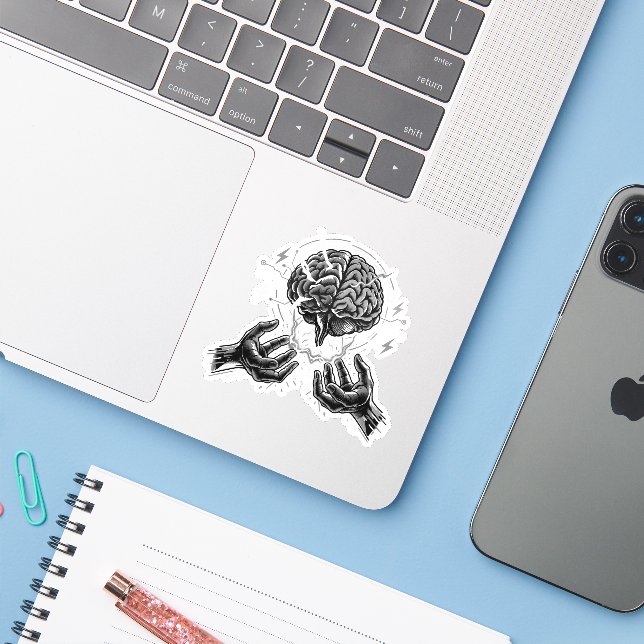 Cybernetic Circuit Brain Electrical Engineering Sticker (Laptop w/ iPhone)