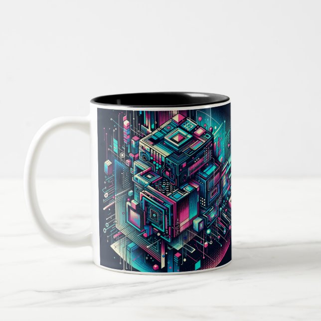 Cybernetic Dreamscape Two-Tone Coffee Mug (Left)