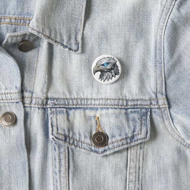 Cybernetic Eagle Head Futuristic Robotic Bald Eagl Button (In Situ)
