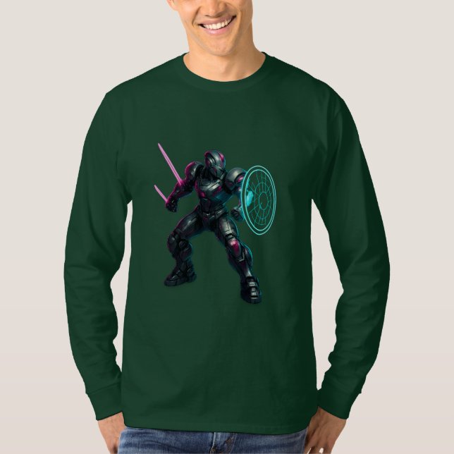 Cybernetic Gladiator – Neon Blade Warrior T-Shirt (Front)