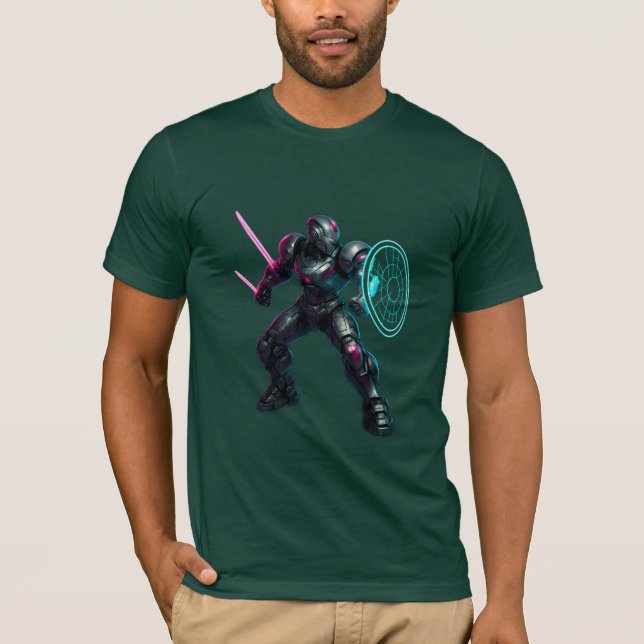 Cybernetic Gladiator – Neon Blade Warrior T-Shirt (Front)
