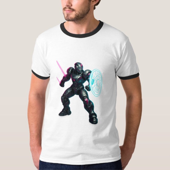 Cybernetic Gladiator – Neon Blade Warrior T-Shirt (Front)