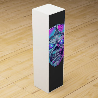 Cybernetic Neon Skull Graphic T-Shirt Wine Box