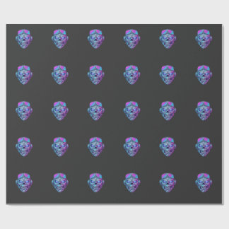 Cybernetic Neon Skull Graphic T-Shirt Wrapping Paper