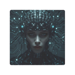 Cybernetic Neural Entity Metal Print