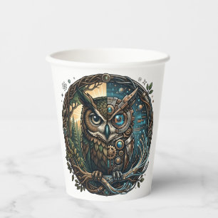 Cybernetic Owl Nature vs Technology Steampunk Paper Cups