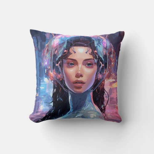 Cybernetic Portraits of Tomorrow Throw Pillow