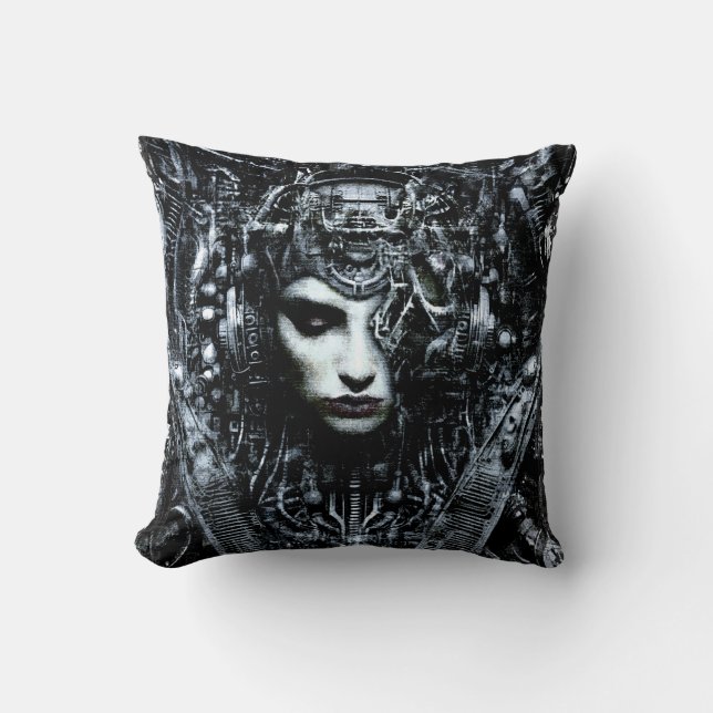 Cybernetic Serenity Throw Pillow (Front)