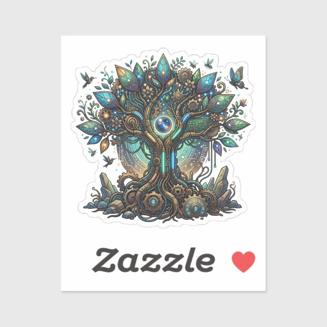 Cybernetic Tree of Life Cosmic Steampunk Sticker (Sheet)