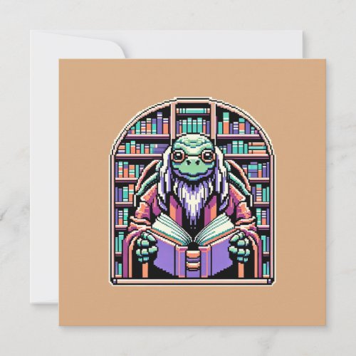 Cybernetic Turtle Librarian _ Pixel Wisdom Keeper Invitation