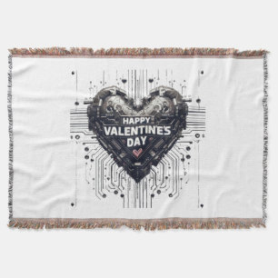Cybernetic Valentines heart Throw Blanket