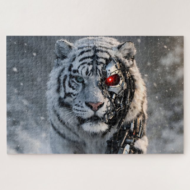 Cybernetic white tiger sci-fi jigsaw puzzle (Horizontal)