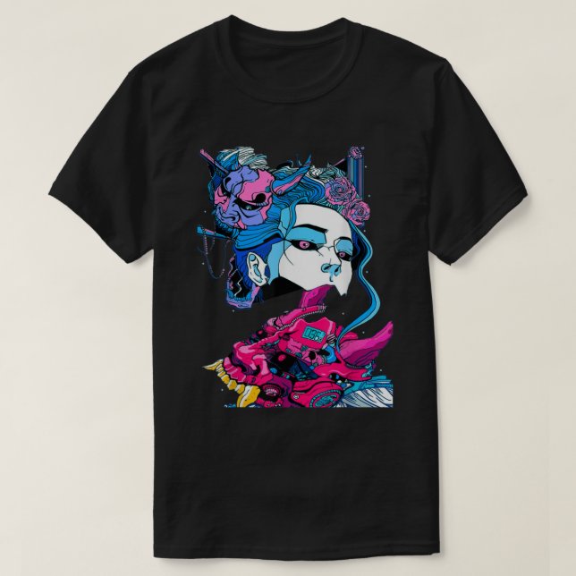 Cyberpunk Aesthetic Samurai Demons Mask Japanese  T-Shirt (Design Front)